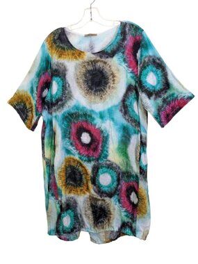 Beyond Capri Made In Italy Women Lagenlook Tunic Cover Up Dress Boho Linen Blend
